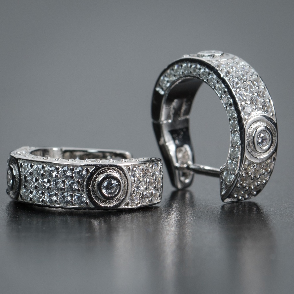 Vintage Mens Silver Hoop Huggie Earrings